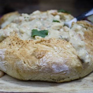 White Chili in Bread Bowl