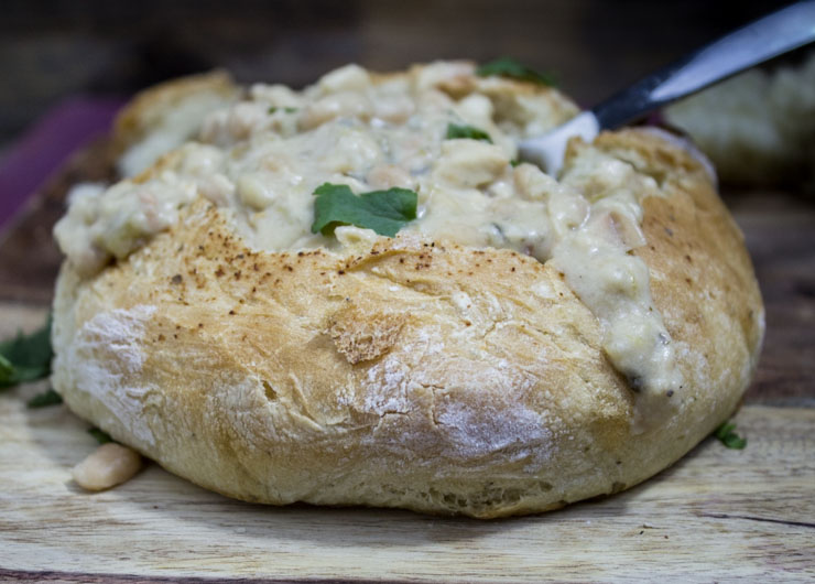 White Chili in Bread Bowl