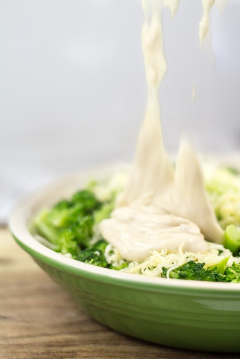 Putting together the broccoli casserole