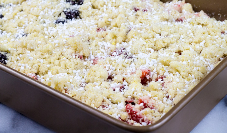 Homemade Berry Bars with Streusel Topping ready to bake.