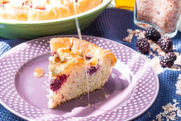 Blackberry Goat Cheese Focaccia drizzled with Honey