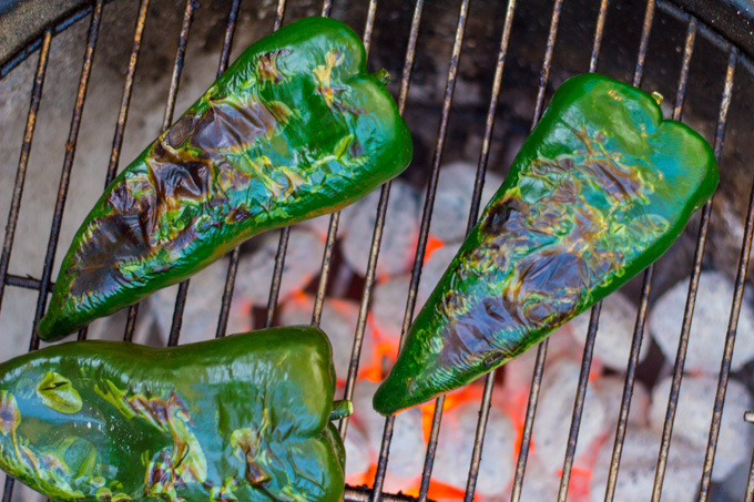 Char-Grilled Poblano Peppers over Charcoal