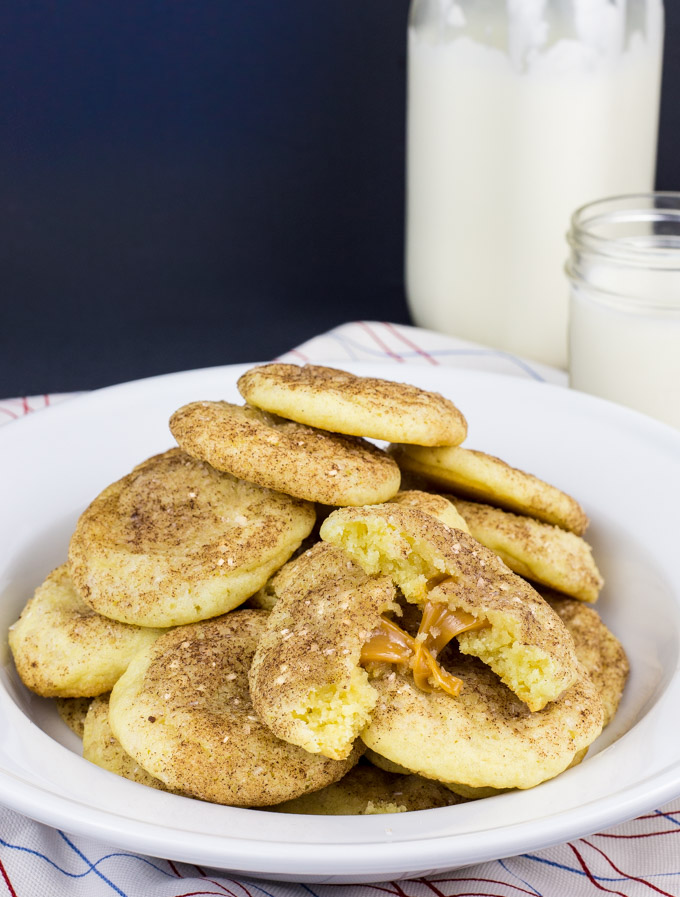 Caramel Stuffed Snickerdoole Cookies