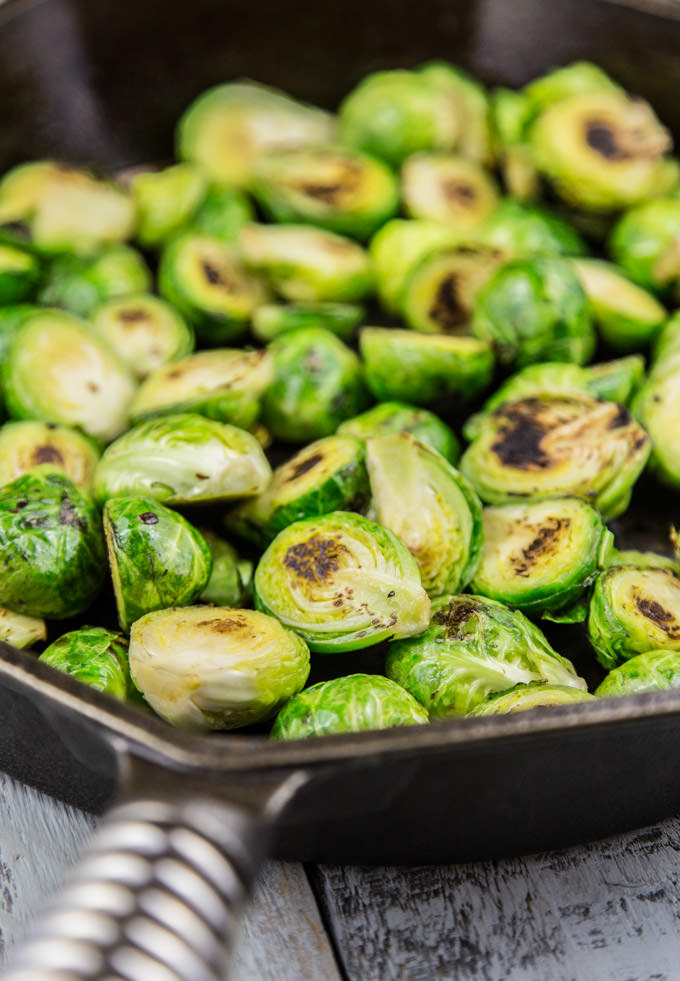 Pan Roasted Brussels Ready for the Oven