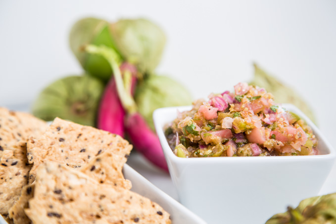 Roasted Tomatillo and Radish Salsa - SouthernFATTY.com