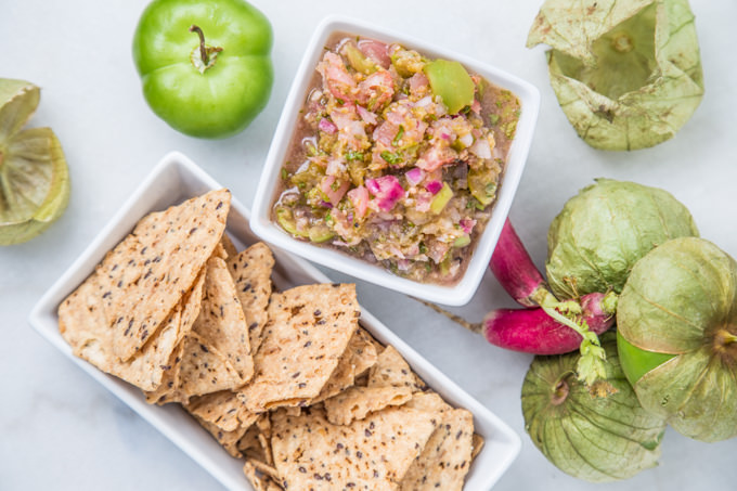 Roasted Tomatillo and Radish Salsa - SouthernFATTY.com