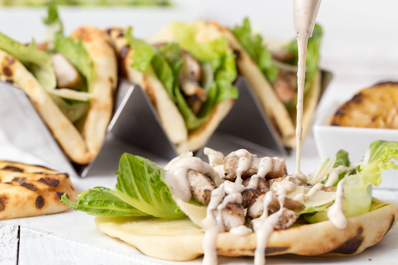 Chicken Caesar Naan Tacos by SouthernFATTY.com