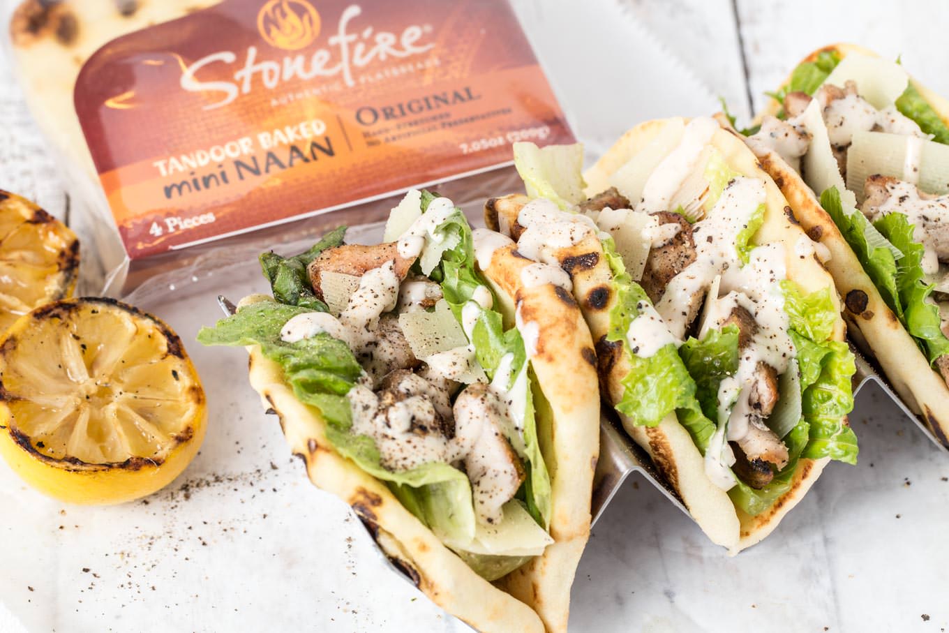 Chicken Caesar Naan Tacos by SouthernFATTY.com