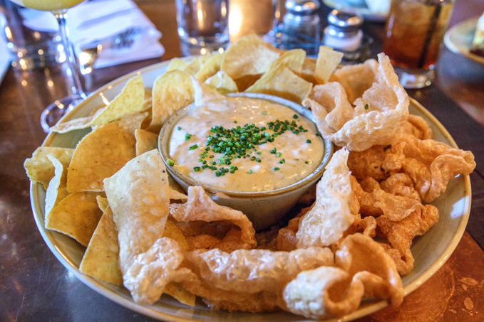 Homemade Pork Rinds and Queso at Le Moo in Louisville