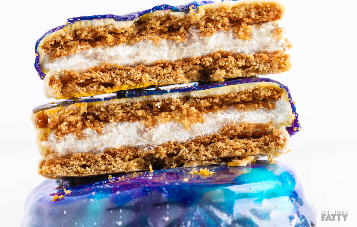 Galaxy Mirror Glazed Moon Pies on SouthernFATTY.com