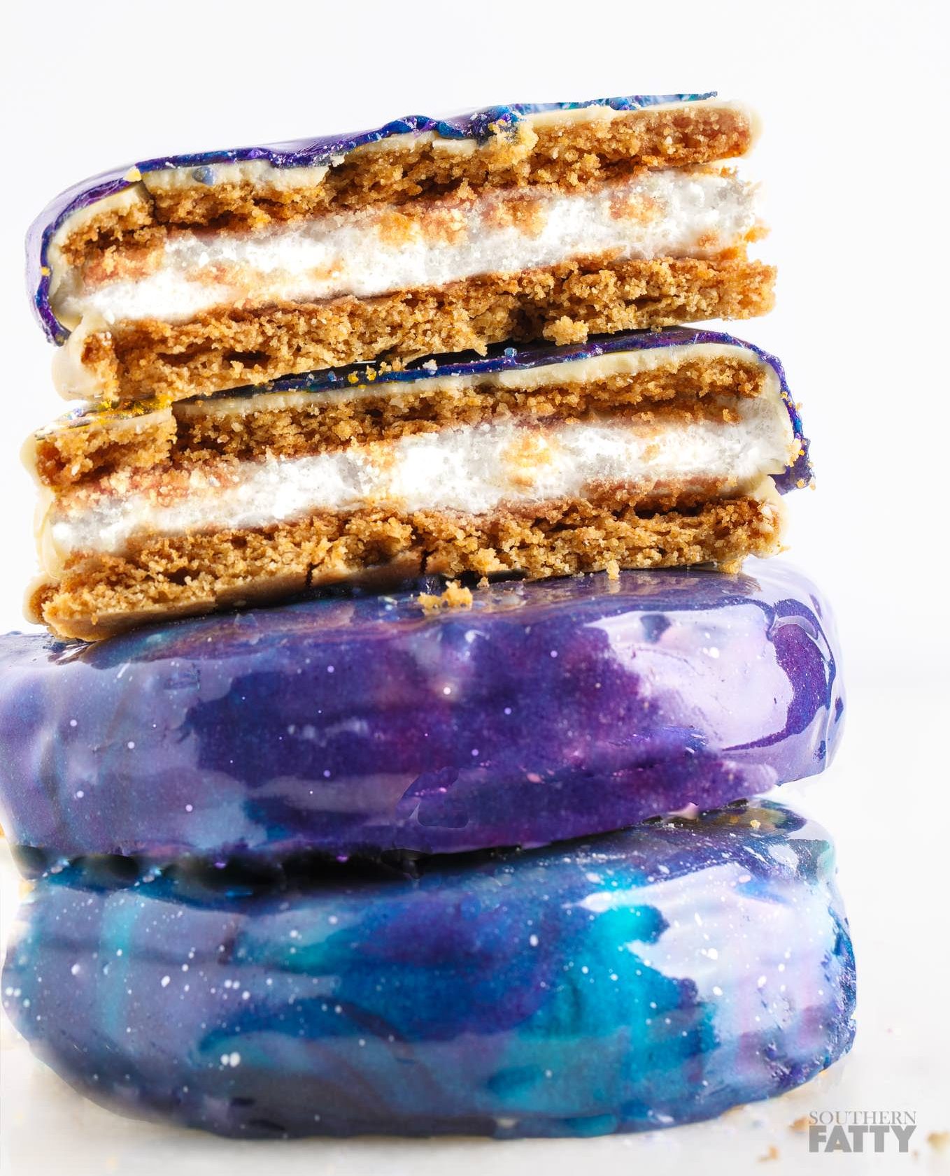 Galaxy Mirror Glazed Moon Pies on SouthernFATTY.com