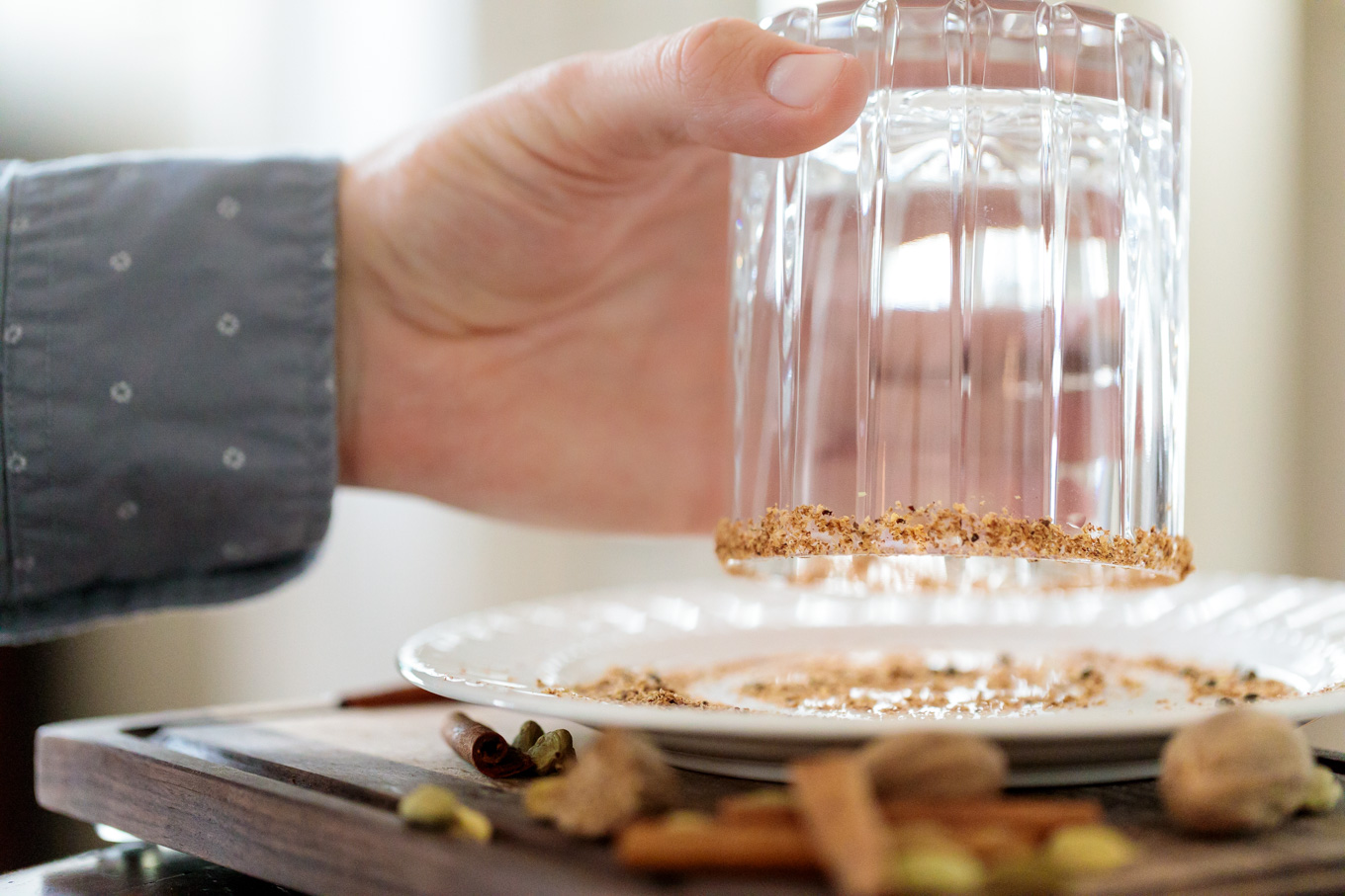 Cinnamon Cardamom Nutmeg Finish for Bourbon Milk Punch Glass