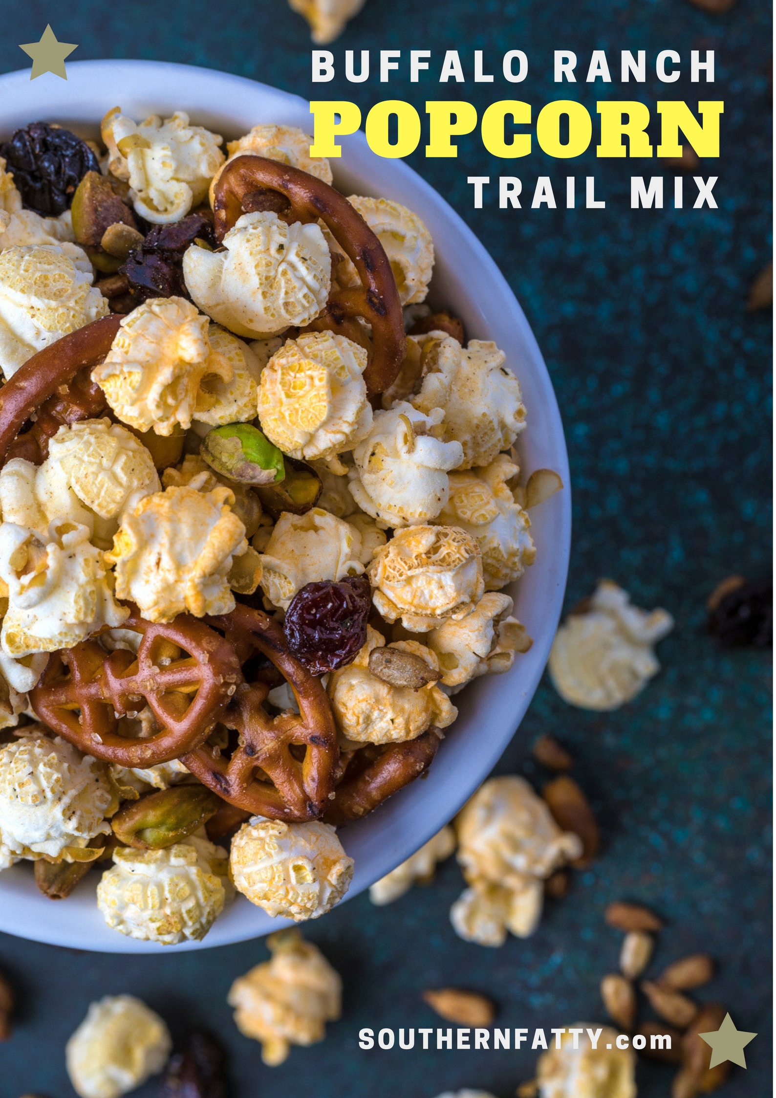 Buffalo Ranch Popcorn Trail Mix Recipe from SouthernFatty.com.