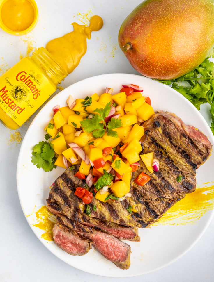 Mustard Grilled Steak with Mango Salsa