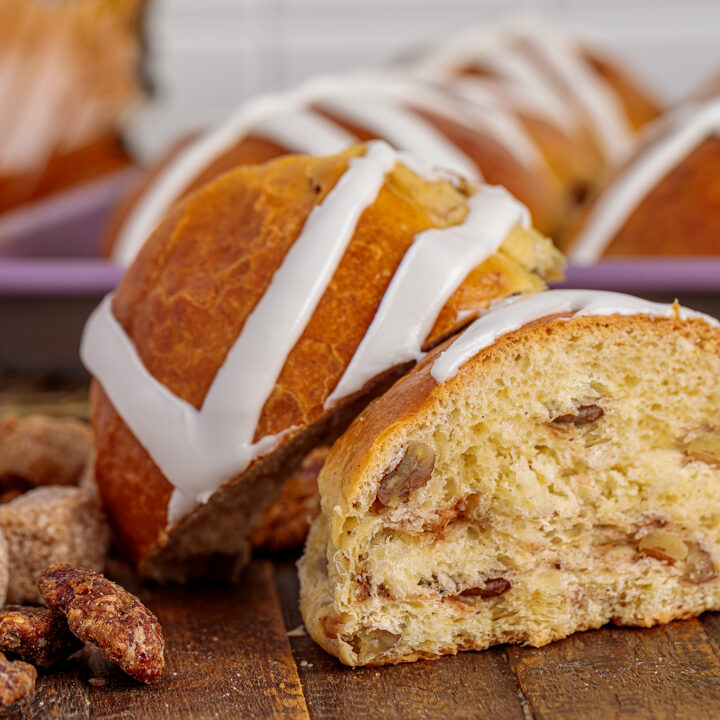 Maple Glazed Pecan Hot Cross Buns | Southern FATTY