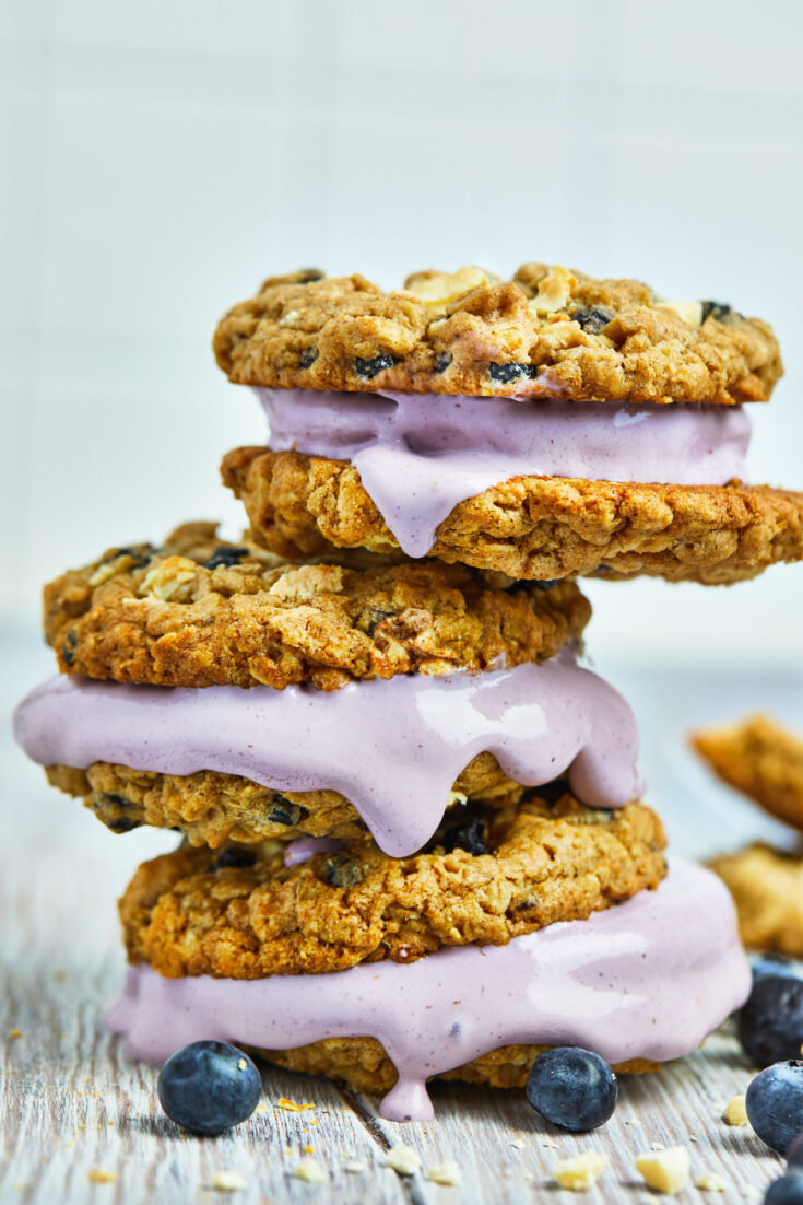 Blueberry Oatmeal Cookie Ice Cream Sandwiches